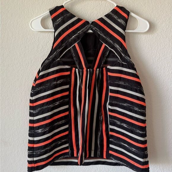 HD in Paris Anthropologie Ribbon Stripe Tank Top Sz 4 Black Orange A-Line - Picture 4 of 9